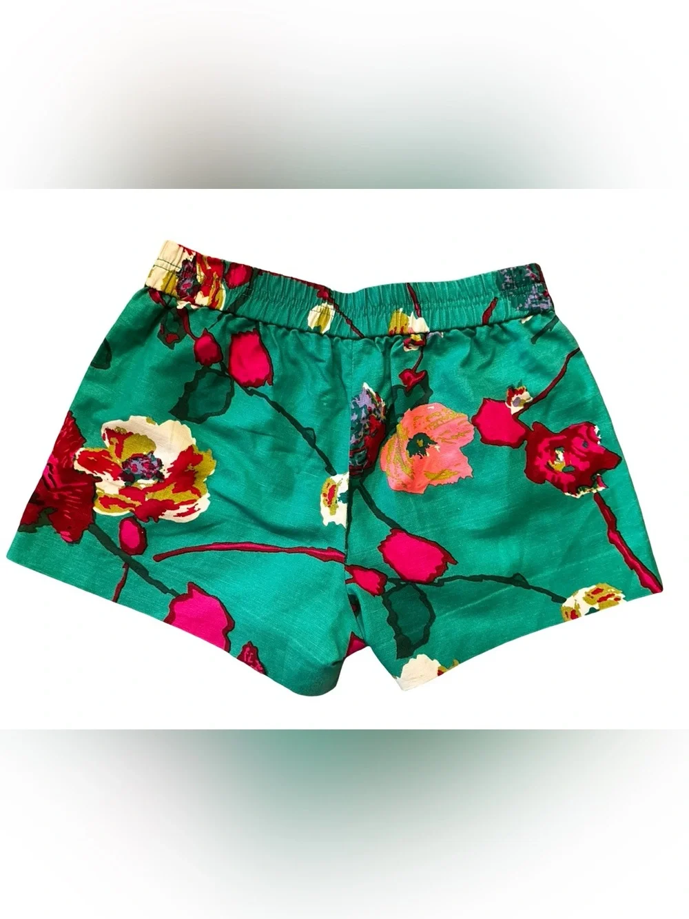 J. CREW FACTORY Kelly Green Linen Floral Boardwalk Shorts, Size 2.